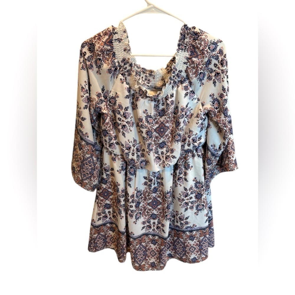 Bailey Blue Jumpsuit Women Large White Floral V-Neck 3/4 Sleeve Lined Casual